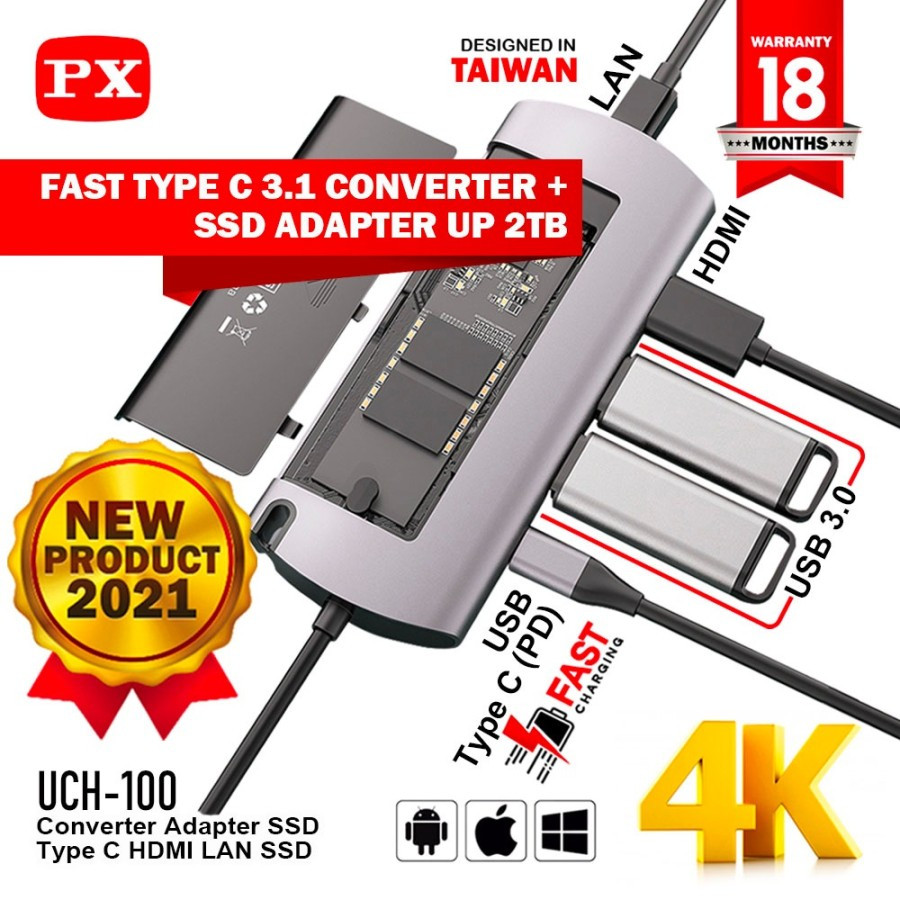 PX Converter Adapter SSD 2TB Type C to USB HDMI LAN 6 In 1 UCH-100